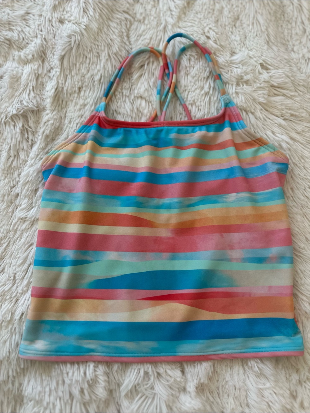 ATHLETA GIRL Sunset Oasis Crop Tankini Swim Top Striped Multicolor Size 12